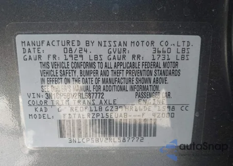 2024 Nissan Kicks S Xtronic Cvt z USA, uszkodzony, nr VIN 3N1CP5BV2RL587772